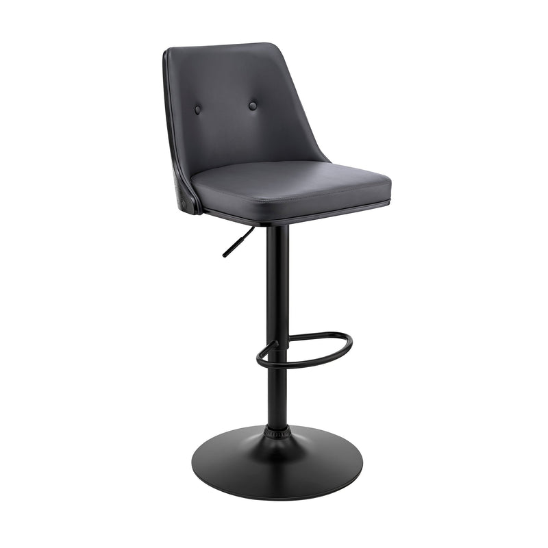 Jacob Adjustable Swivel Gray Faux Leather and Black Wood Bar Stool with Black Base - Furniture City (CA)l