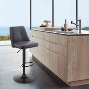 Jacob Adjustable Swivel Gray Faux Leather and Black Wood Bar Stool with Black Base - Furniture City (CA)l