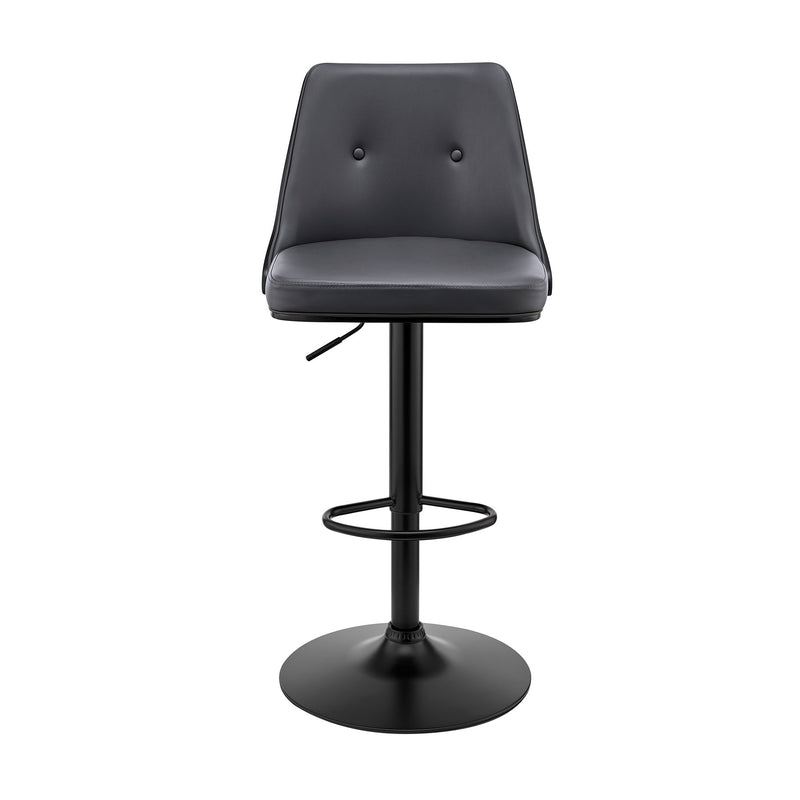 Jacob Adjustable Swivel Gray Faux Leather and Black Wood Bar Stool with Black Base - Furniture City (CA)l