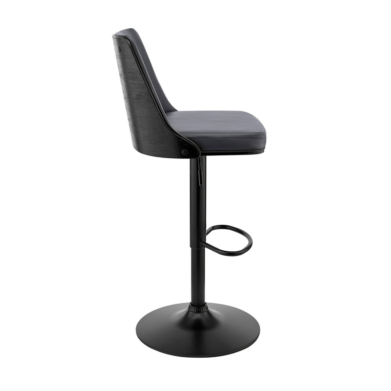 Jacob Adjustable Swivel Gray Faux Leather and Black Wood Bar Stool with Black Base - Furniture City (CA)l
