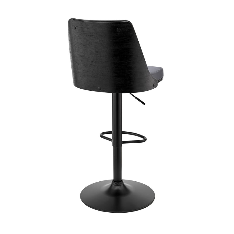 Jacob Adjustable Swivel Gray Faux Leather and Black Wood Bar Stool with Black Base - Furniture City (CA)l