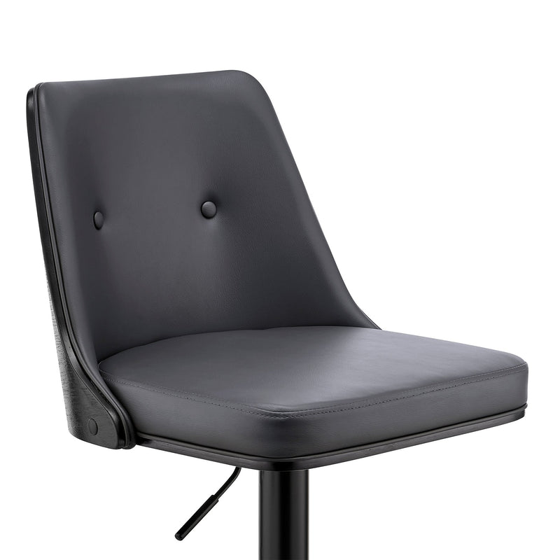 Jacob Adjustable Swivel Gray Faux Leather and Black Wood Bar Stool with Black Base - Furniture City (CA)l