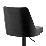 Jacob Adjustable Swivel Gray Faux Leather and Black Wood Bar Stool with Black Base - Furniture City (CA)l