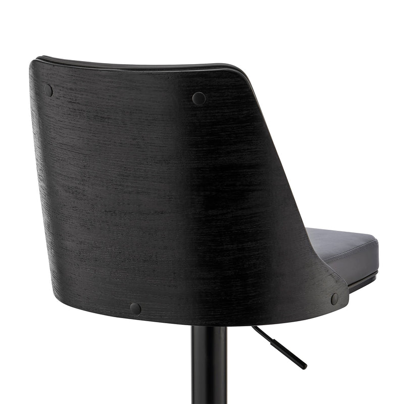 Jacob Adjustable Swivel Gray Faux Leather and Black Wood Bar Stool with Black Base - Furniture City (CA)l