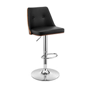 Jacob Adjustable Swivel Black Faux Leather and Walnut Wood Bar Stool with Chrome Base - Furniture City (CA)l