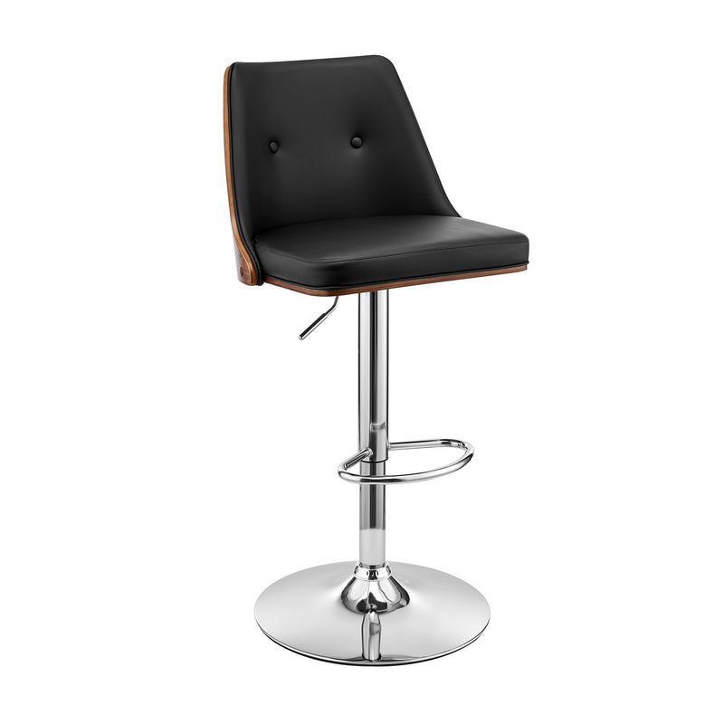 Jacob Adjustable Swivel Black Faux Leather and Walnut Wood Bar Stool with Chrome Base - Furniture City (CA)l