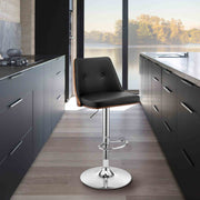 Jacob Adjustable Swivel Black Faux Leather and Walnut Wood Bar Stool with Chrome Base - Furniture City (CA)l