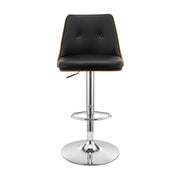 Jacob Adjustable Swivel Black Faux Leather and Walnut Wood Bar Stool with Chrome Base - Furniture City (CA)l