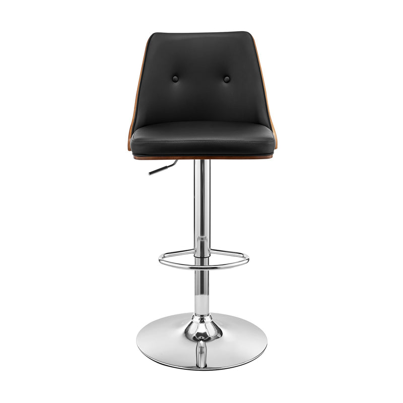 Jacob Adjustable Swivel Black Faux Leather and Walnut Wood Bar Stool with Chrome Base - Furniture City (CA)l