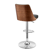 Jacob Adjustable Swivel Black Faux Leather and Walnut Wood Bar Stool with Chrome Base - Furniture City (CA)l