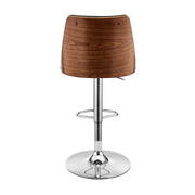 Jacob Adjustable Swivel Black Faux Leather and Walnut Wood Bar Stool with Chrome Base - Furniture City (CA)l