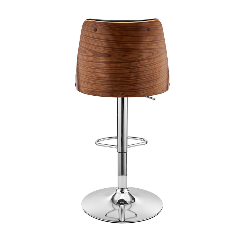Jacob Adjustable Swivel Black Faux Leather and Walnut Wood Bar Stool with Chrome Base - Furniture City (CA)l