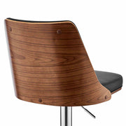 Jacob Adjustable Swivel Black Faux Leather and Walnut Wood Bar Stool with Chrome Base - Furniture City (CA)l