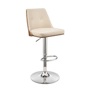 Jacob Adjustable and Swivel Cream Faux Leather and Walnut Wood Bar Stool with Chrome Base - Furniture City (CA)l