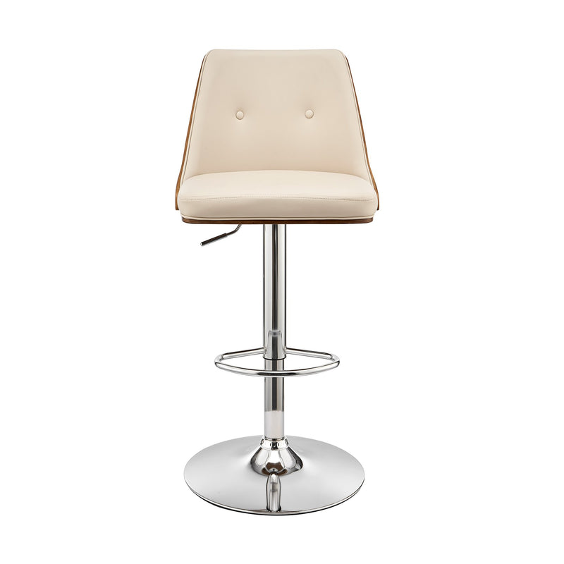 Jacob Adjustable and Swivel Cream Faux Leather and Walnut Wood Bar Stool with Chrome Base - Furniture City (CA)l