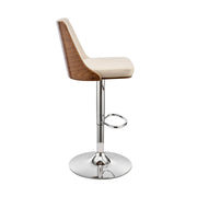 Jacob Adjustable and Swivel Cream Faux Leather and Walnut Wood Bar Stool with Chrome Base - Furniture City (CA)l