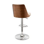 Jacob Adjustable and Swivel Cream Faux Leather and Walnut Wood Bar Stool with Chrome Base - Furniture City (CA)l