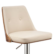 Jacob Adjustable and Swivel Cream Faux Leather and Walnut Wood Bar Stool with Chrome Base - Furniture City (CA)l