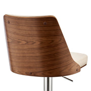 Jacob Adjustable and Swivel Cream Faux Leather and Walnut Wood Bar Stool with Chrome Base - Furniture City (CA)l