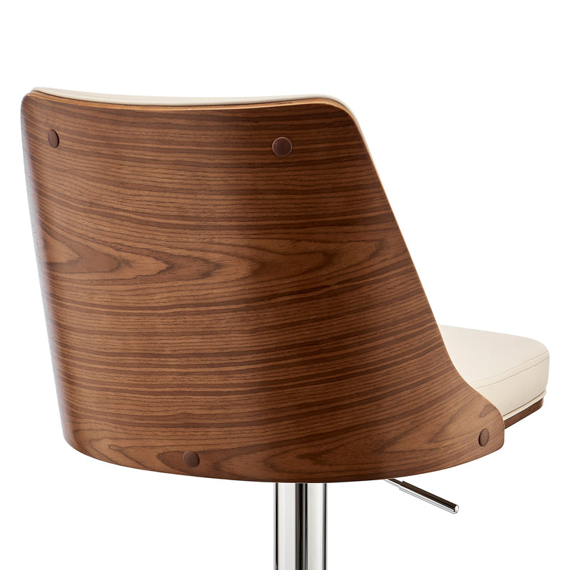 Jacob Adjustable and Swivel Cream Faux Leather and Walnut Wood Bar Stool with Chrome Base - Furniture City (CA)l