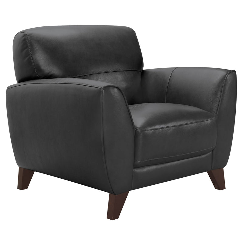 Jedd Contemporary Chair in Genuine Black Leather with Brown Wood Legs - Furniture City (CA)l
