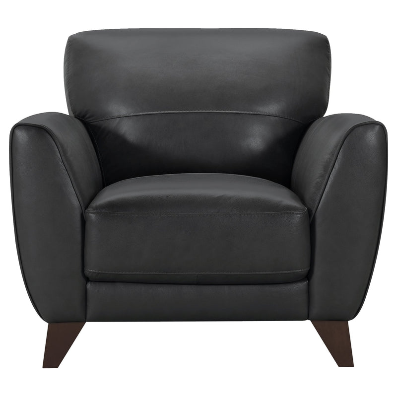 Jedd Contemporary Chair in Genuine Black Leather with Brown Wood Legs - Furniture City (CA)l