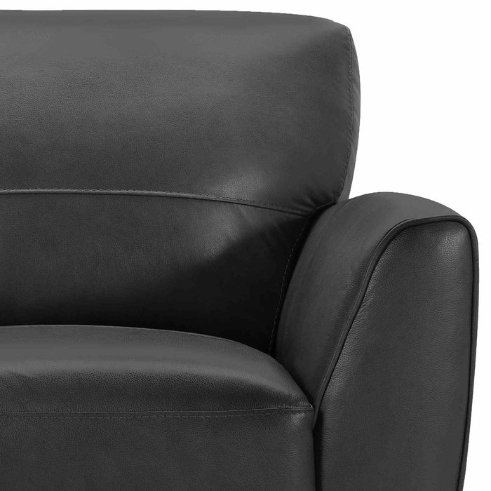 Jedd Contemporary Chair in Genuine Black Leather with Brown Wood Legs