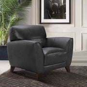Jedd Contemporary Chair in Genuine Black Leather with Brown Wood Legs - Furniture City (CA)l