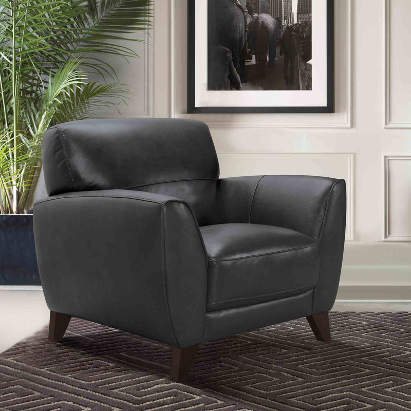 Jedd Contemporary Chair in Genuine Black Leather with Brown Wood Legs - Furniture City (CA)l