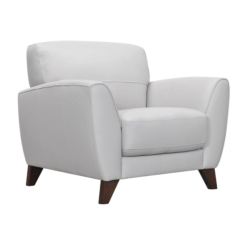 Jedd Contemporary Chair in Genuine Dove Gray Leather with Brown Wood Legs - Furniture City (CA)l