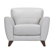 Jedd Contemporary Chair in Genuine Dove Gray Leather with Brown Wood Legs - Furniture City (CA)l