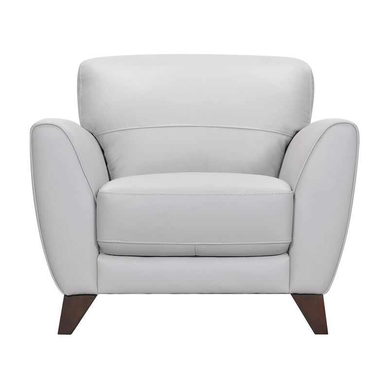 Jedd Contemporary Chair in Genuine Dove Gray Leather with Brown Wood Legs - Furniture City (CA)l