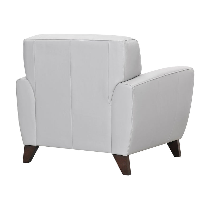 Jedd Contemporary Chair in Genuine Dove Gray Leather with Brown Wood Legs - Furniture City (CA)l