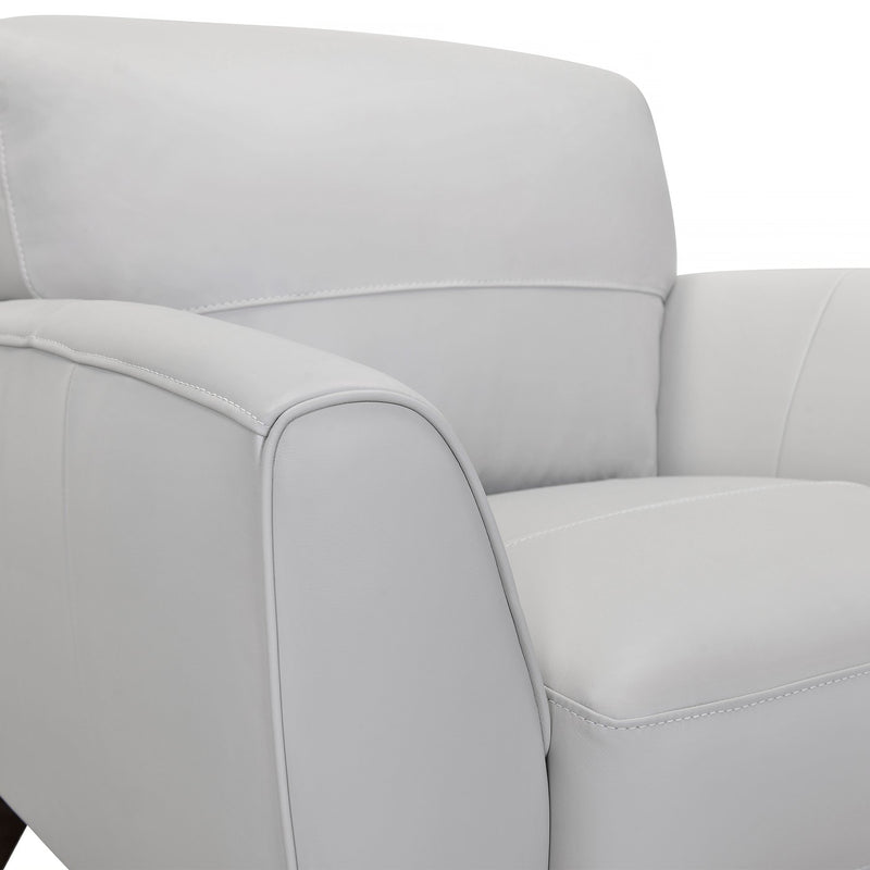 Jedd Contemporary Chair in Genuine Dove Gray Leather with Brown Wood Legs - Furniture City (CA)l