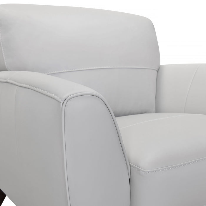 Jedd Contemporary Chair in Genuine Dove Gray Leather with Brown Wood Legs