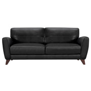 Jedd Contemporary Sofa in Genuine Black Leather with Brown Wood Legs - Furniture City (CA)l