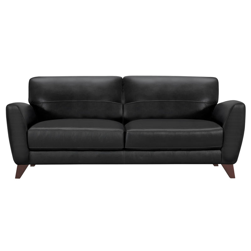 Jedd Contemporary Sofa in Genuine Black Leather with Brown Wood Legs - Furniture City (CA)l
