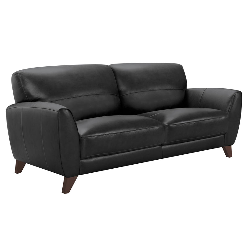 Jedd Contemporary Sofa in Genuine Black Leather with Brown Wood Legs - Furniture City (CA)l