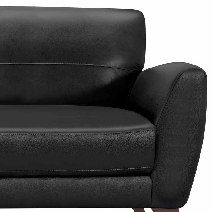 Jedd Contemporary Sofa in Genuine Black Leather with Brown Wood Legs