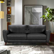 Jedd Contemporary Sofa in Genuine Black Leather with Brown Wood Legs - Furniture City (CA)l