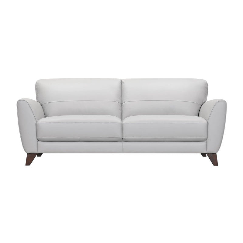 Jedd Contemporary Sofa in Genuine Dove Gray Leather with Brown Wood Legs - Furniture City (CA)l