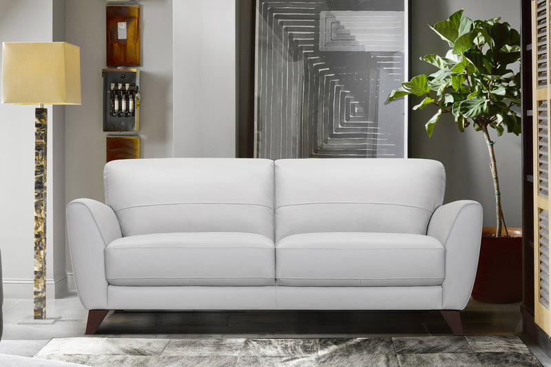 Jedd Contemporary Sofa in Genuine Dove Gray Leather with Brown Wood Legs - Furniture City (CA)l