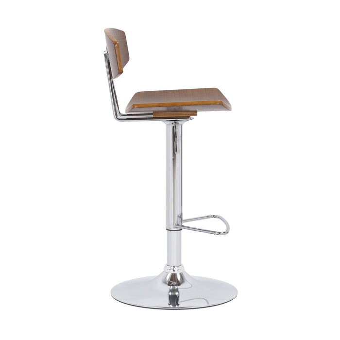 Jett Adjustable Walnut and Chrome Bar Stool