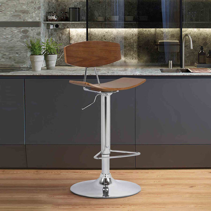 Jett Adjustable Walnut and Chrome Bar Stool - Furniture City (CA)l