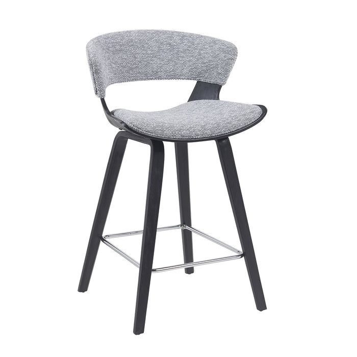 Jagger Modern Counter Height Bar Stool in Black Brushed Wood Veneer with Gravel Grey Upholstered Seat
