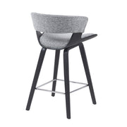 Jagger Modern Counter Height Bar Stool in Black Brushed Wood Veneer with Gravel Grey Upholstered Seat - Furniture City (CA)l