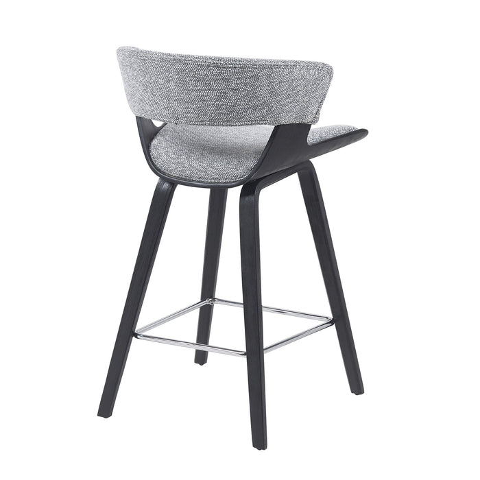 Jagger Modern Counter Height Bar Stool in Black Brushed Wood Veneer with Gravel Grey Upholstered Seat