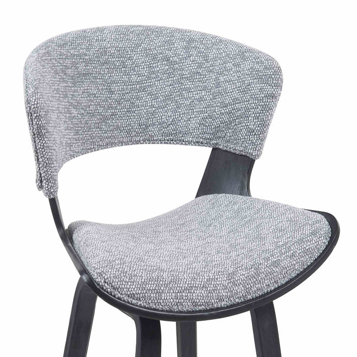 Jagger Modern Counter Height Bar Stool in Black Brushed Wood Veneer with Gravel Grey Upholstered Seat