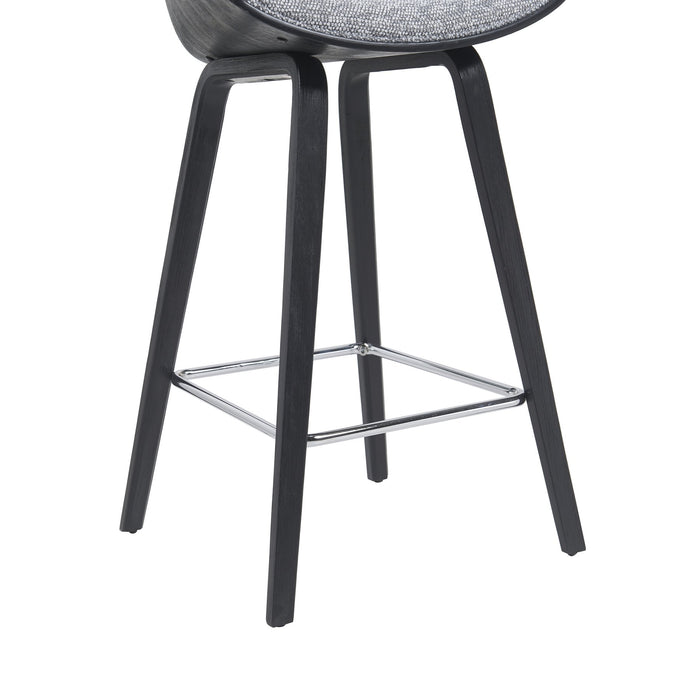 Jagger Modern Counter Height Bar Stool in Black Brushed Wood Veneer with Gravel Grey Upholstered Seat