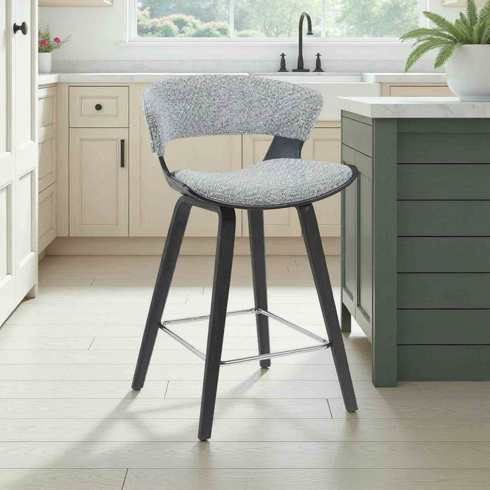 Jagger Modern Counter Height Bar Stool in Black Brushed Wood Veneer with Gravel Grey Upholstered Seat